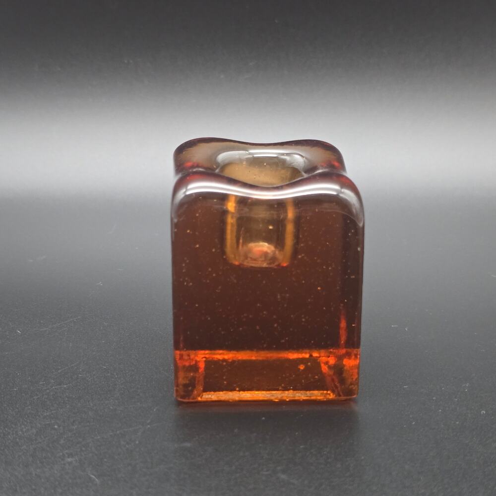Amber Glass Ice Cube Candle Holder Vintage MCM Possible Blenko